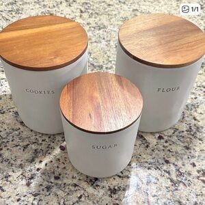 Hearth & Hand White and Brown Food Storage Canisters